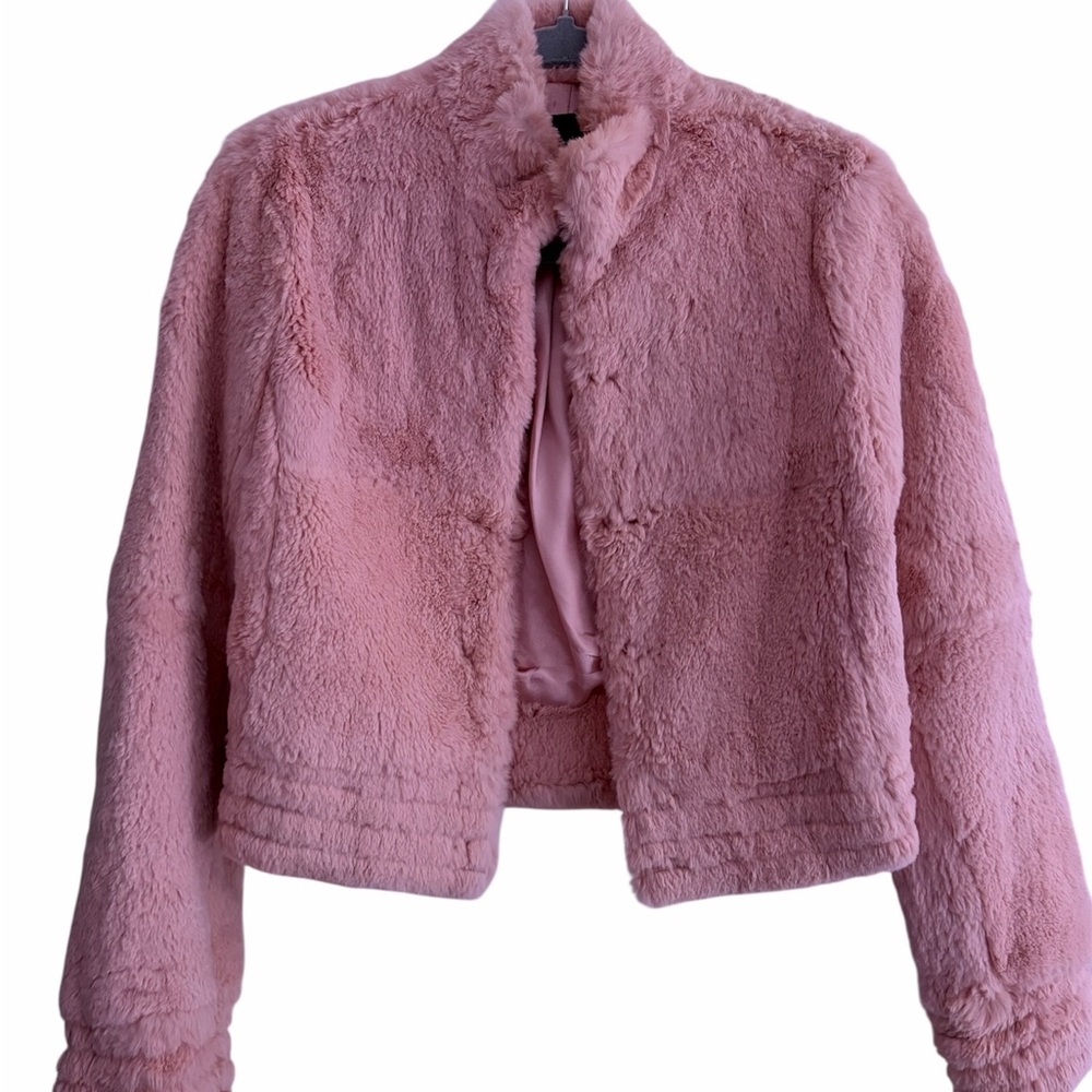 BCBGMaxAzria Pink rabbit fur Cropped Jacket